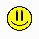 Pixelated smiley face icons in multiple colors with black eyes and a curved mouth, arranged in on white background