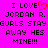 Pixelated text on bright pink background with red heart symbol replacing 'O' in 'LOVE', repeated twice side-by-side.