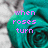 A teal rose with a grayscale background and pixelated pink text reading "when roses turn green, I will love you no more".