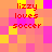 Pixelated of pink, orange, and yellow squares with red text reading "lizzy loves soccer" in four identical sections