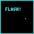 Animated sequence of cyan text and pixelated symbols on black background, showing progressive changes in 'FLASH!' and 'PHOTOGRAPHY' text elements with shifting dot patterns.