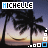 Animated contact sheet of a beach sunset icon with palm trees, hammock, and changing blue square elements across frames.