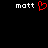 Pixelated text 'matt' appears on both sides of a red heart symbol against a black background.