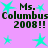 A static image with a light purple background featuring repeated text "Ms. Columbus 2008!!" and turquoise star shapes.