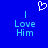 Blue background with light blue text reading "I Love Him" on both sides and a white pixelated heart above center.