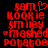 Red pixelated text on black background with heart symbol above 'sam' in left , repeated across two showing identical content