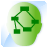 Green pixelated network diagram on a light green circular background with blue gradient edges.