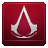 Red square icon with white stylized symbol resembling a hooded figure's silhouette, pixelated rendering on a gradient red background.