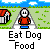 A 4x3 contact sheet of an animated pixel art icon showing a character eating dog food across multiple frames with consistent background elements.