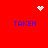 Red background with four blue 'TAKEN' texts and three white pixelated symbols: heart, starburst, and circular pattern.
