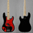 Two pixelated electric guitars hang against a gray background, with a red displaying "Pete Wentz Bass" text