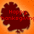 Pixelated red turkey silhouette with 'Happy hanksiving' text on orange gradient background.