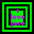 Four green square frames with black borders display purple text 'i love jace' in pixelated font, each frame showing a different nested square arrangement.