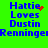 Blue text on green background reads 'Hattie Loves Dustin Renninge' with red pixel clusters near 'Hattie' in two states.