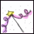 Animated sequence showing a purple stick figure holding a wand with a yellow star, surrounded by pink ribbons and white dots on a light background.