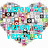 Heart-shaped collage of small images with cyan text overlays reading 'veronica' and 'and', repeated three times in a
