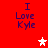 Red background with four identical text blocks reading "I Love Kyle" in blue pixelated font, two white stars and one pink star positioned between them.