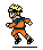 Pixelated character in orange jumpsuit with blue vest and black shoes running on white background, shown from multiple angles.