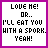 twelve identical displaying the text "LOVE ME! OR.. I'LL EAT YOU WITH A SPORK. YEAH!" with varying color schemes and pixelated font styles