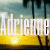 Two side-by-side display the name 'Adrienne' in pixelated text over a beach scene with palm trees and yellow sand