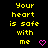 Yellow pixelated text 'Your heart is safe with me' repeated across a black background with pink heart symbols, arranged in a pattern