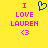 Yellow background with pink text reading "I LOVE LAUREN <3" and a blue pixelated heart symbol above the text.