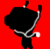 Pixelated black silhouette of a figure with long hair against solid red background, holding a white and gray striped object resembling a microphone or antenna.