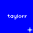 Blue background with repeated white 'taylorr' text and small pixelated symbols scattered across the