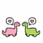 Pixelated dinosaur icons with speech bubbles and text on a striped background, showing motion in the rightmost dinosaur's position.