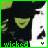 A pixelated character with dark hair and green eyes, wearing a black outfit with white accents, displayed in two nearly identical frames.