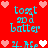 Red background with cyan text and pixelated hearts in pink, white, and light red. Text reads 'toast good batter' and '4-He'.