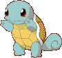 Two identical pixelated turtle-like creatures with light blue heads and limbs, yellow shells with brown patterns, and white stripes on shells, standing side-by-side against a gray background.