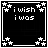 A 3x3 contact sheet of eight animated frames showing a black square icon with white pixelated text "i wish i was" surrounded by star borders, each frame displaying different levels of the word "invisible" in semi-transparent gray text overlaying the center.