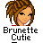 Pixel art icon of a female character with brown dreadlocks and green eyes, next to text reading "Brunette Cutie" and "Instant Icons .com" on gray background.