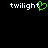 Pixelated text 'twilight' with a green heart symbol replacing the 'i' in the left instance, displayed on a black background.