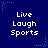 Blue background with white pixelated text "Live Laugh Sports" repeated six times in two , surrounded by small blue star and dotted line graphics