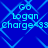 Blue background with light blue geometric patterns and repeated text "Go Logan charge<3" in pixelated font.