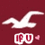 Red background with white seagull silhouettes in two , each containing three birds in different flight poses
