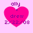 Four identical pixelated pink heart icons with purple text reading 'ally + drew 2/22/08' on a light pink background, displayed in a