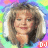 Animated contact sheet of a woman with blonde hair in various poses against a rainbow background, each frame containing "DJ" text in the bottom-right corner.