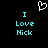 Pixelated cyan text 'I Love Nick' appears twice on black background with white pixelated heart above center.