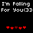 Black background with white pixelated text reading "I'm Falling For You<33" repeated twice, and two of red pixelated hearts below