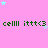 Pink background with repeating green text 'celll ittt<3' and scattered light blue stars, one gray rectangle in bottom-right corner.