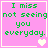 Four pink square with green pixelated text reading "I miss not seeing you everyday." each contain a different white heart symbol variation
