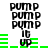 Animated icon shows repeated "pump" text above green bars with "it up" text below, displaying horizontal bar movement across frames.