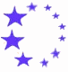 A vertical sequence of three star-themed images with red and blue stars arranged in circular patterns on white backgrounds, showing text changes from "July 4th" to "Happy."