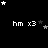 Black background with white and gray stars scattered across, repeated 'hm x3' text in pixelated font at multiple positions.