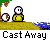 Pixelated cartoon character in yellow shirt with brown-and-white ball, standing on grassy terrain near water, displaying sequential speech bubbles.