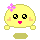 Six pixelated yellow circular characters with pink flower headpieces, peach cheeks, and pink mouths arranged in two on gray background