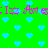 Green background with repeating light blue heart shapes and pink text reading "Izzy Ames" in a pixelated style.